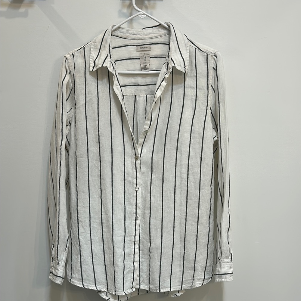 Joie White and Black Striped Casual Shirt